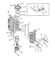 Блок цилиндров и картер в сборе 2-Х ТАКТНОГО ПЛМ MERCURY 50EO Серийный номер от 9385911 до 9469199